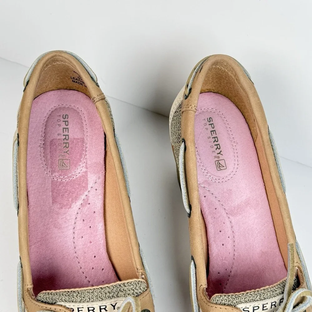 Sperry Top Sider Wedge Heel Boat Shoes Tan Leather Slip On Women 8M Yacht Beach